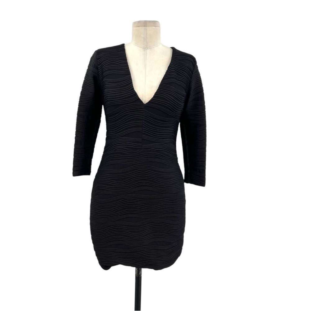 Bec & Bridge Textured Bodycon Mini Dress Ribbed Long Sleeve Black Size‎ US 2